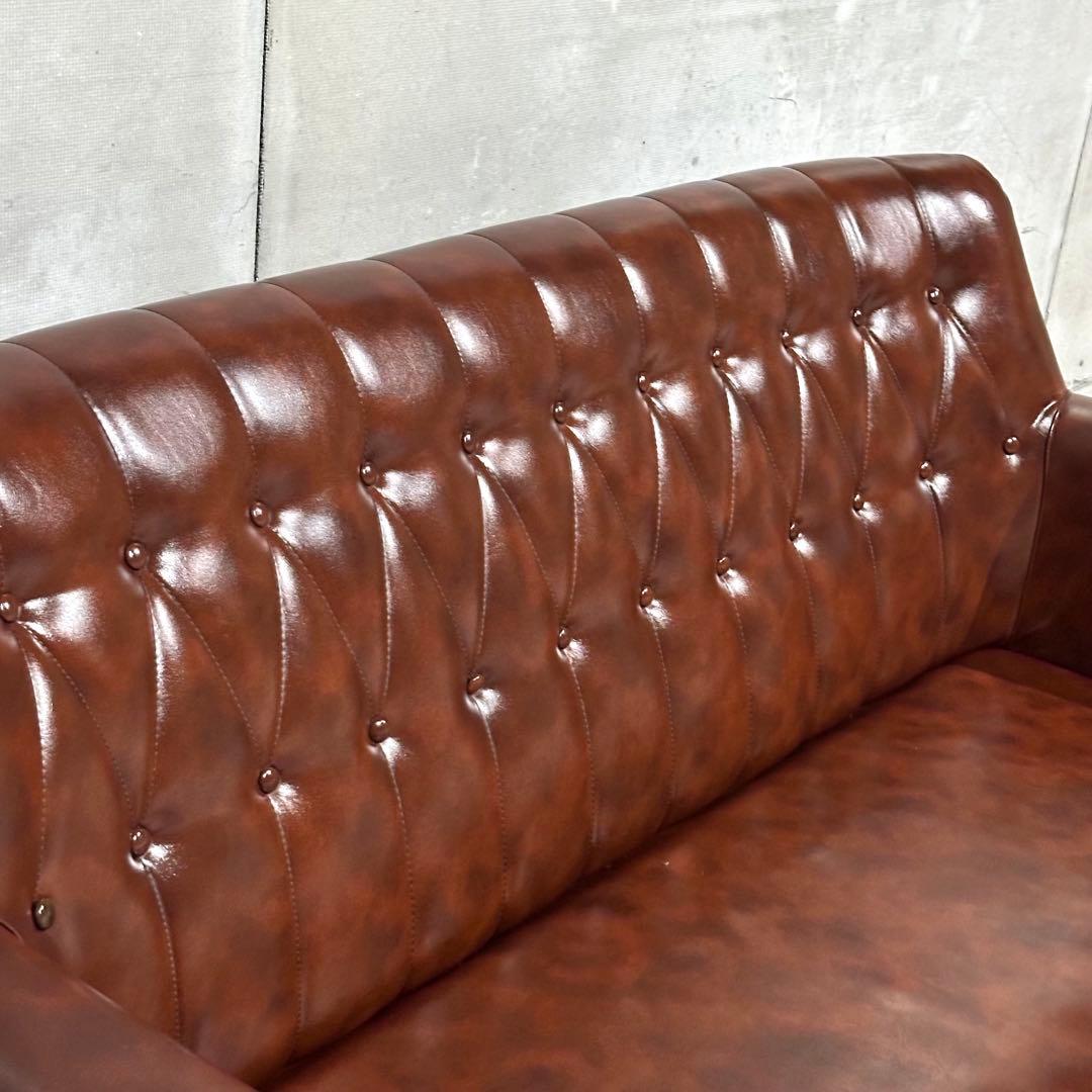 ★70s★ 美品 恵比須工芸社 応接ソファ 3人掛け 昭和レトロ ダイヤステッチ