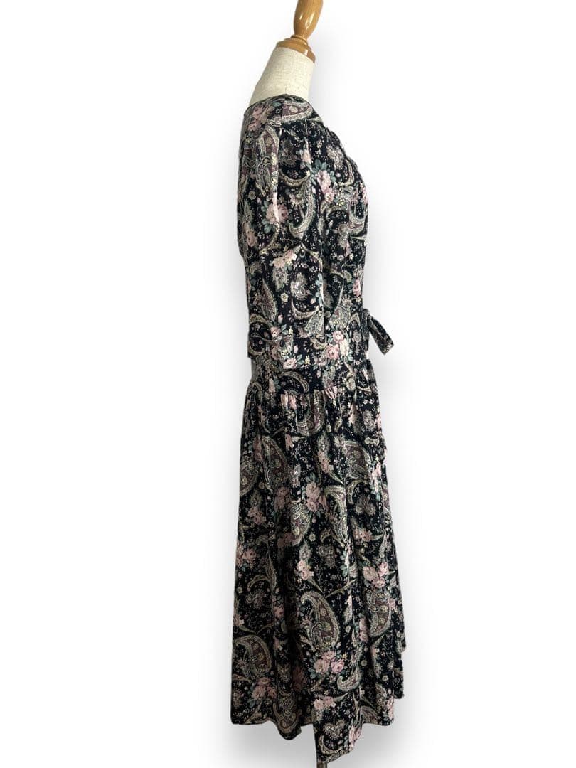 ヴィンテージ USA製 花柄 ペイズリー柄 五分袖 ロングワンピース O62