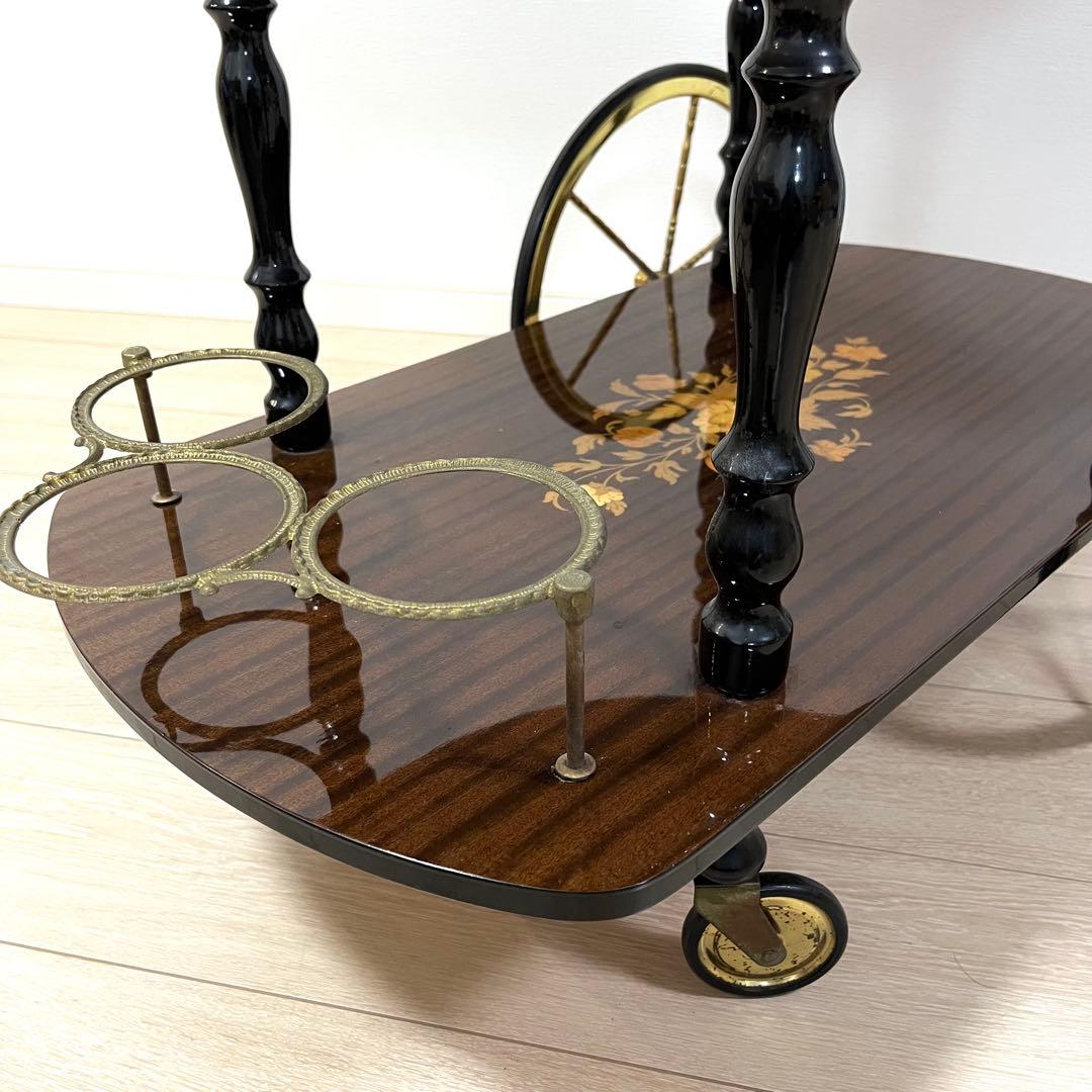 そ79【イタリア製】真鍮・薔薇リース象嵌細工 バタフライ キッチンワゴン