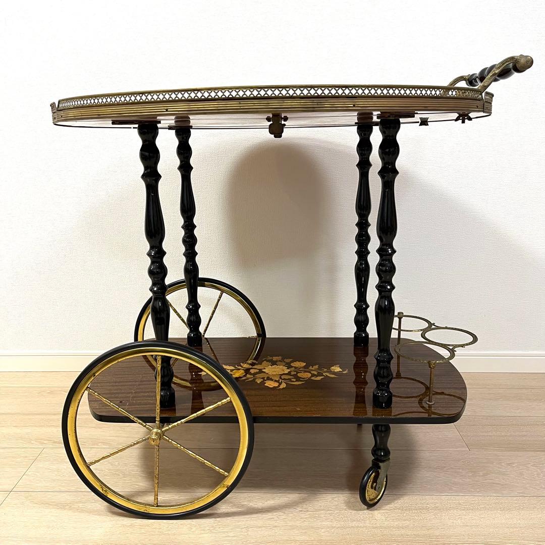 そ79【イタリア製】真鍮・薔薇リース象嵌細工 バタフライ キッチンワゴン