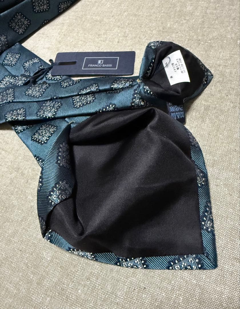 【新品】FRANCO BASSI／ジャガードタイ／スクエアモチーフ／アースブルー