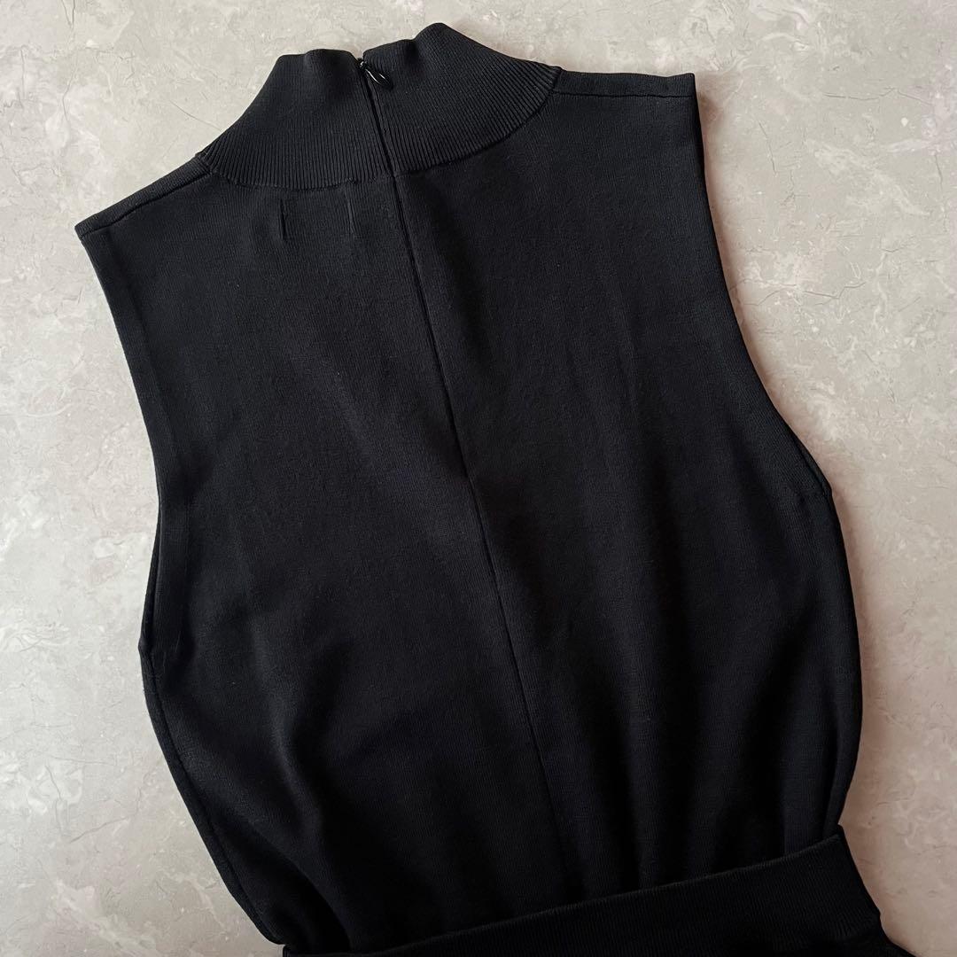 極美品☆Ballsey／シルク混ノースリーブニットワンピース M 黒 ストレッチ