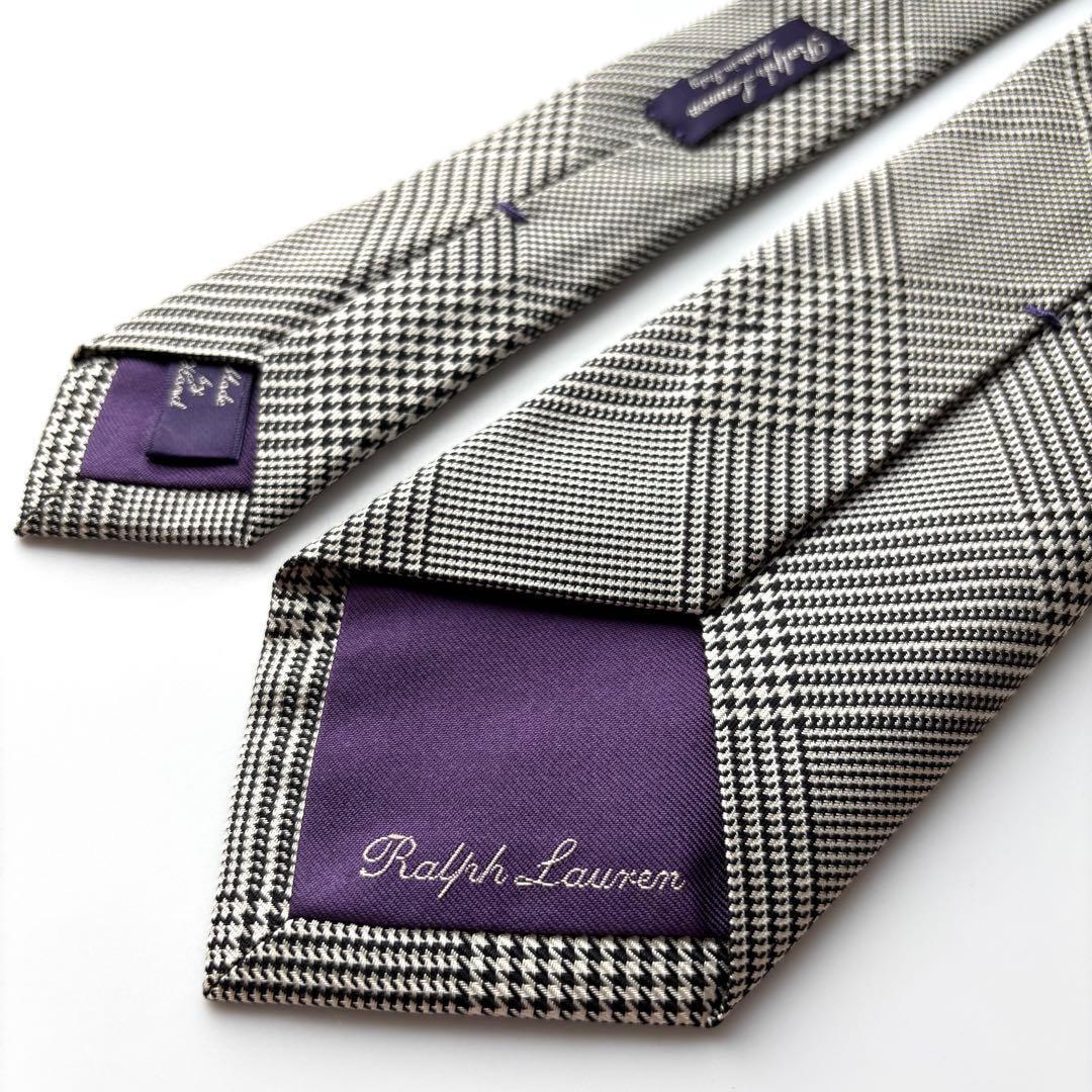 ꧁極美品꧂ ラルフローレン ネクタイ パープルレーベル タータンチェック グレー
