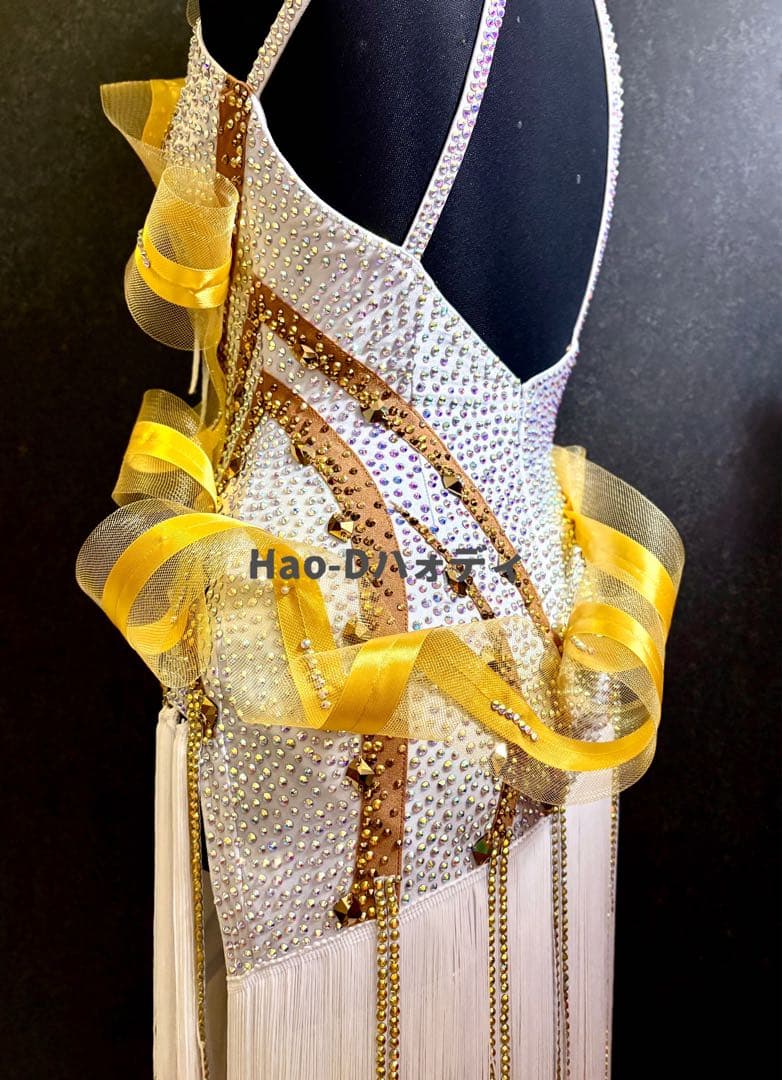 新品★ラテンドレス★S〜SM★社交ダンス★フリンジ★競技会★ホワイト