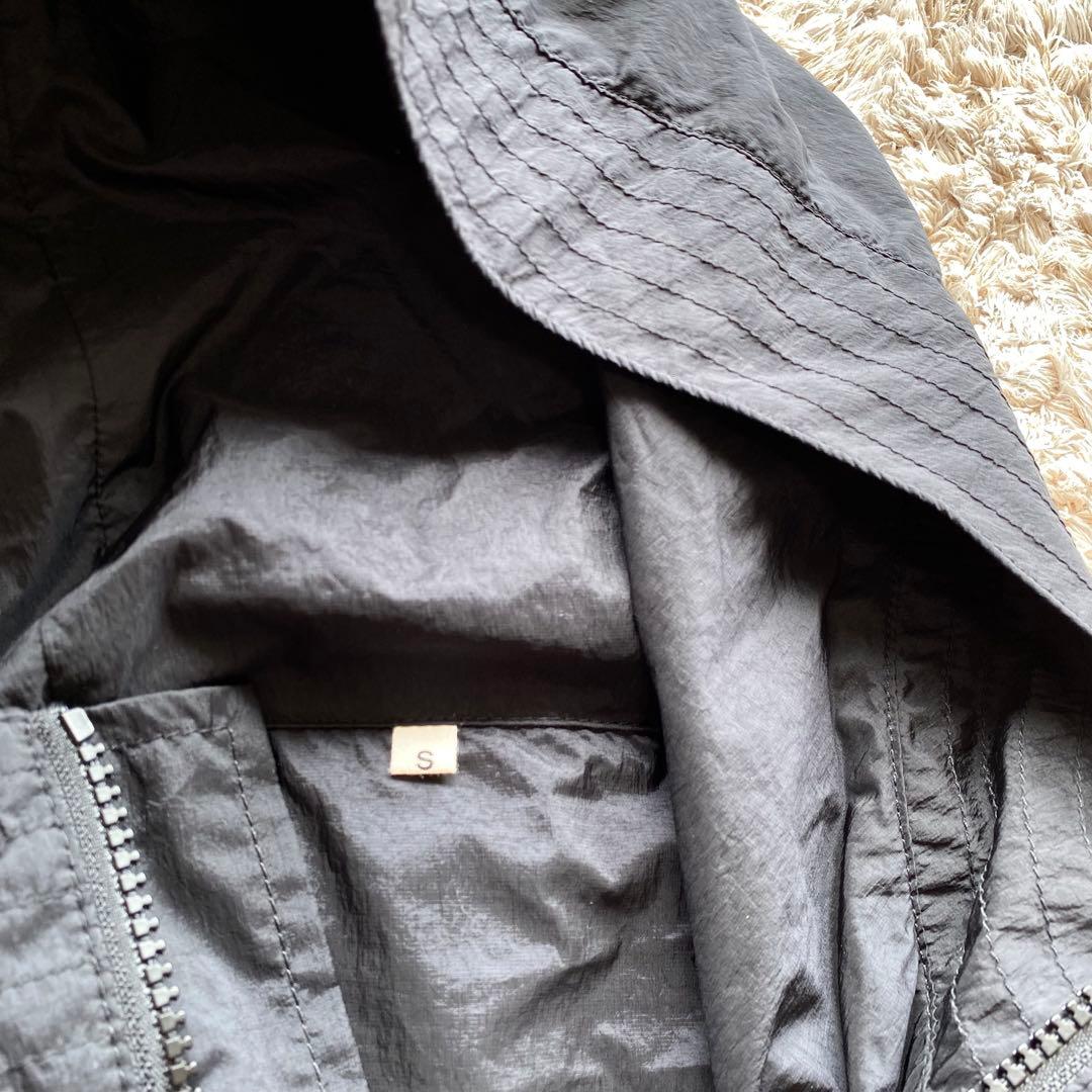 ムジラボ MUJI LABO 紳士 軽量撥水ナイロンフード付きコート 黒 S