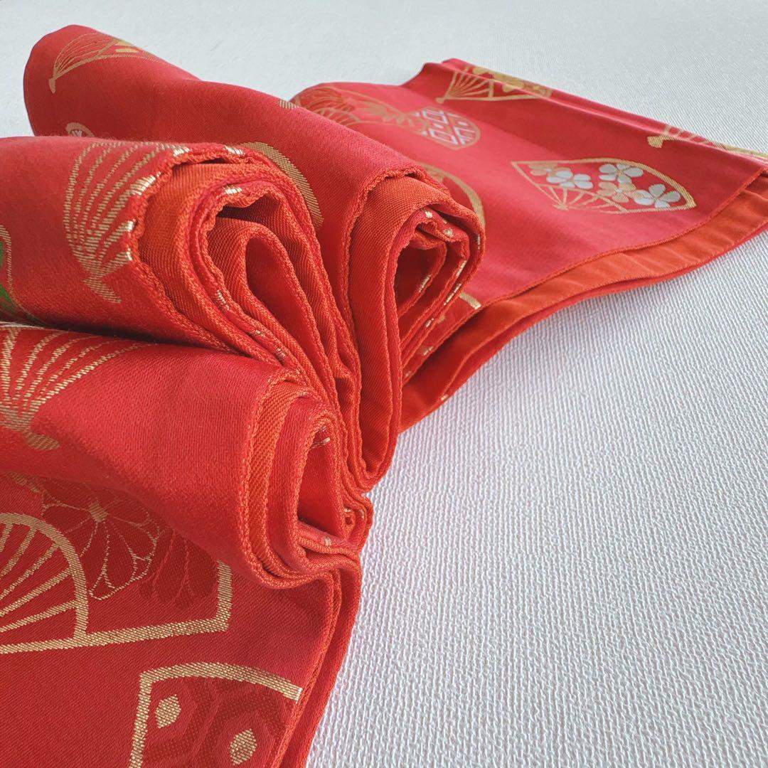 セット　七五三７歳女の子　紫地　花扇　長襦袢　袋帯　赤地　薄手　扇七宝　7296