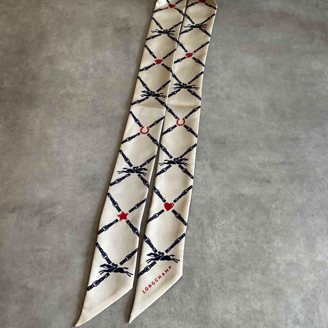 ロンシャン　LONGCHAMP シルク　リボンスカーフ