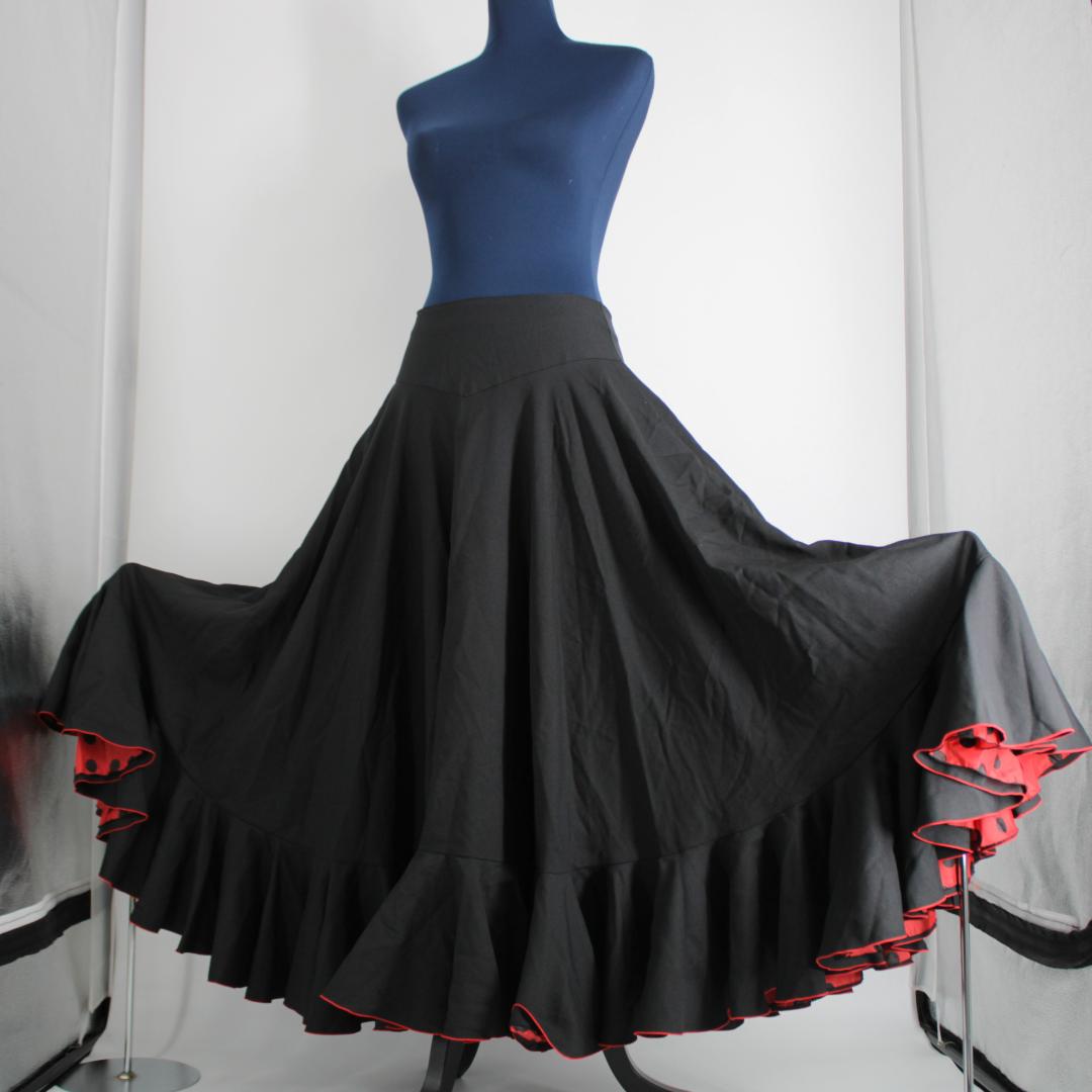 【美品 日本製 フラメンコ衣装】ブラック×ドット柄 CHACOTT ファルダ 黒