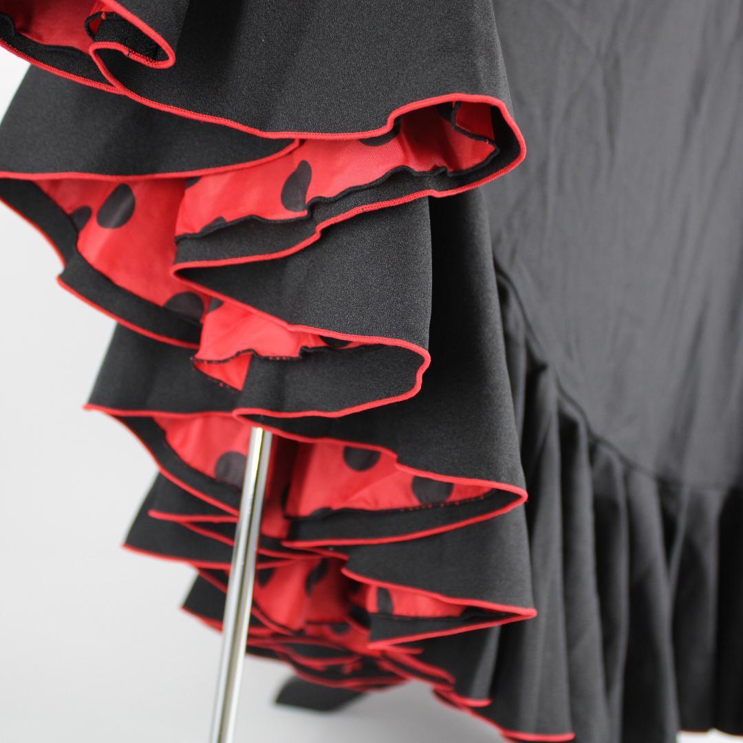 【美品 日本製 フラメンコ衣装】ブラック×ドット柄 CHACOTT ファルダ 黒