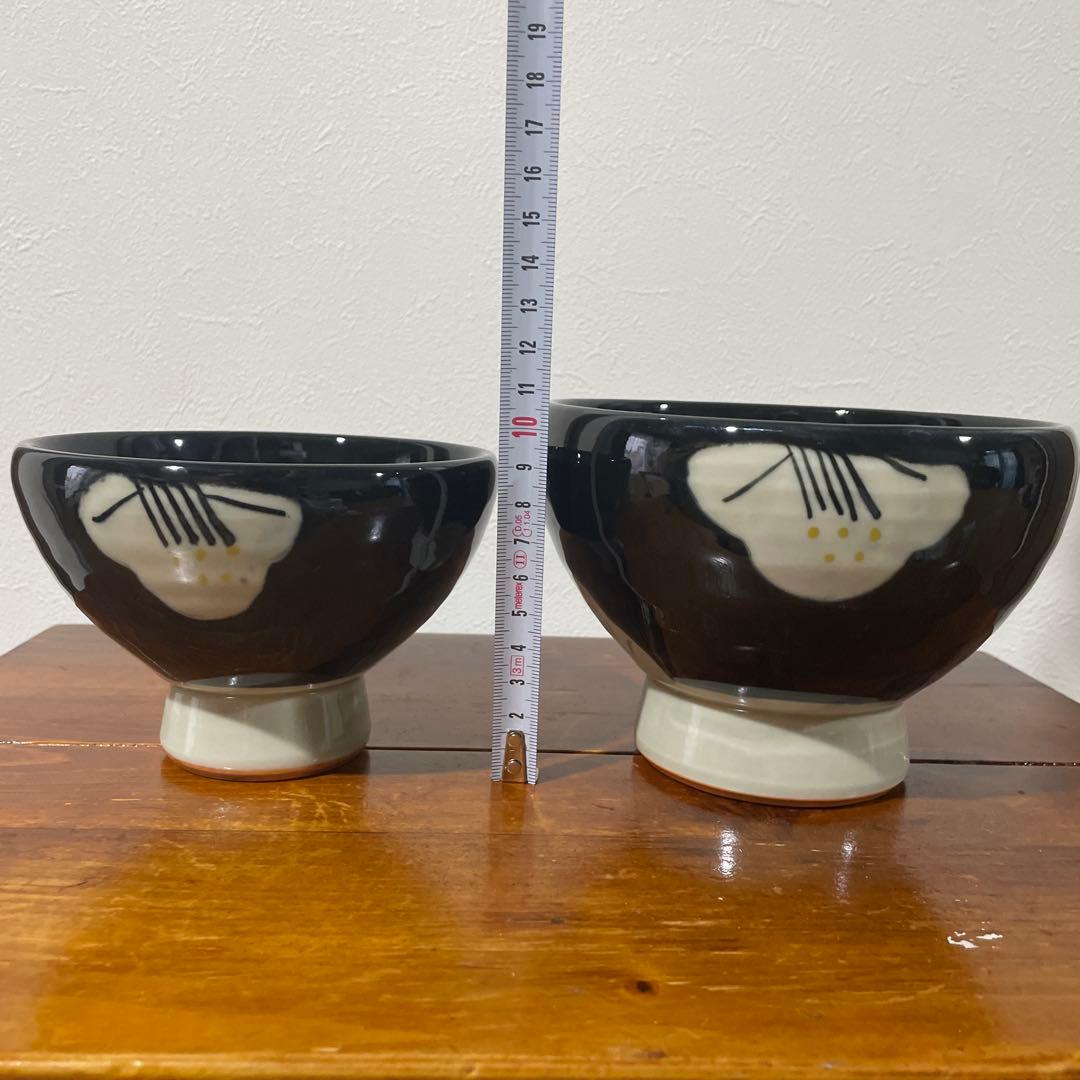 【新品・未使用】美濃焼 天狗窯 高台丼 椿 黒 大小ペア 和モダン 中鉢 大鉢