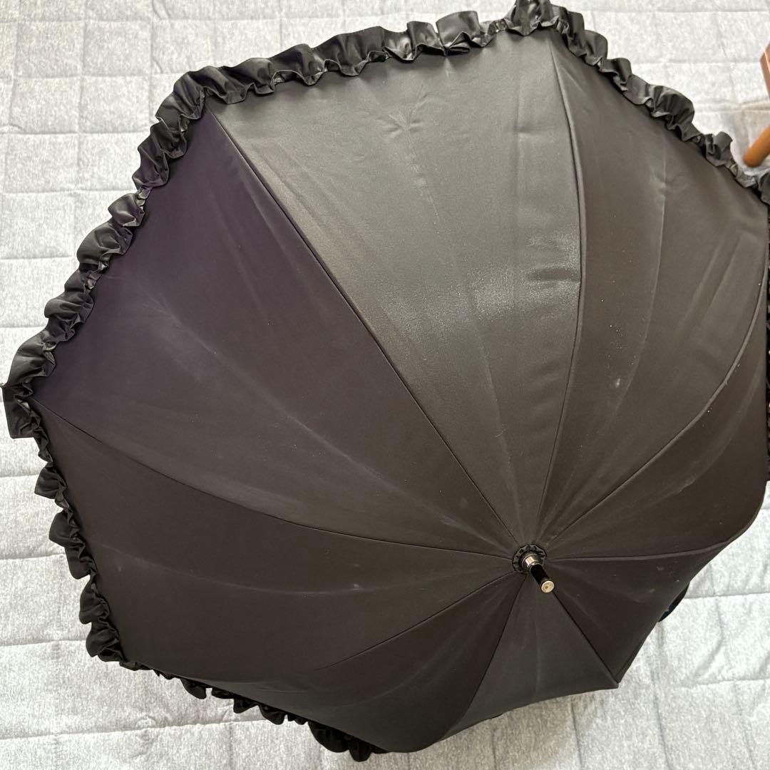 芦屋ロサブラン　日傘 UVカット フリル付き 100%完全遮光晴雨両用50cm黒