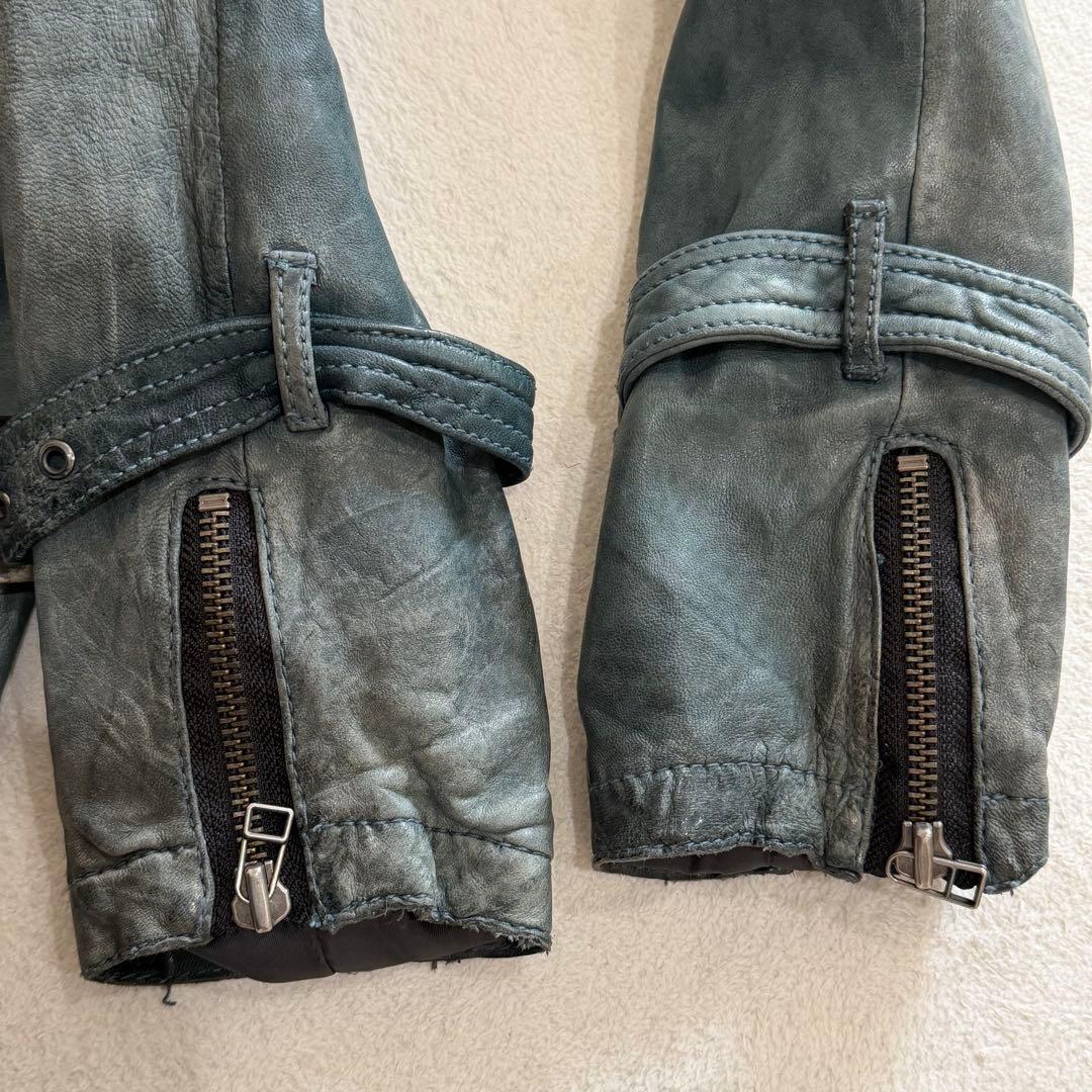 トルネードマート　レザージャケット　羊革　Y2K　ヴィンテージ加工　グリーン　L