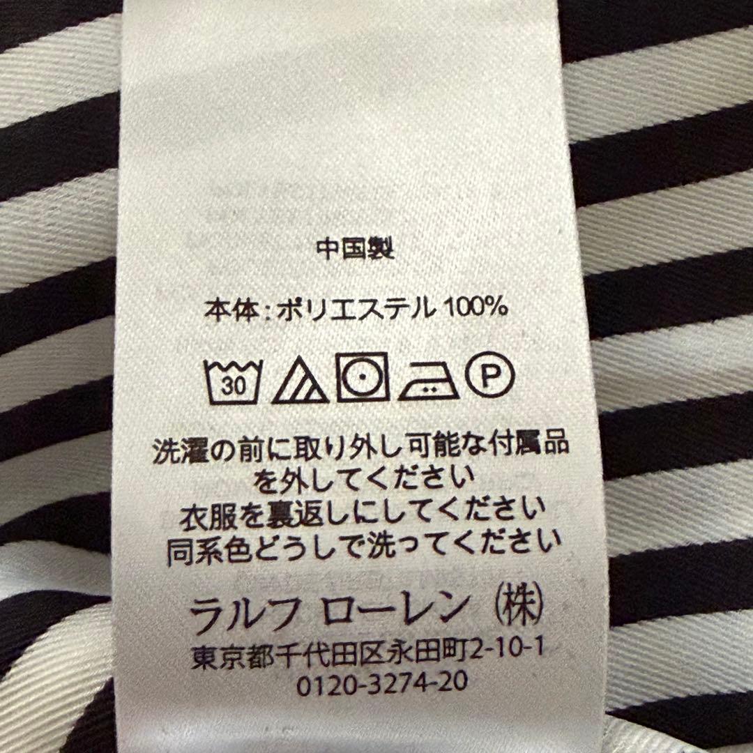 ローレンラルフローレン　ノーカラーシャツワンピース　金ボタン　とろみ　ストライプ