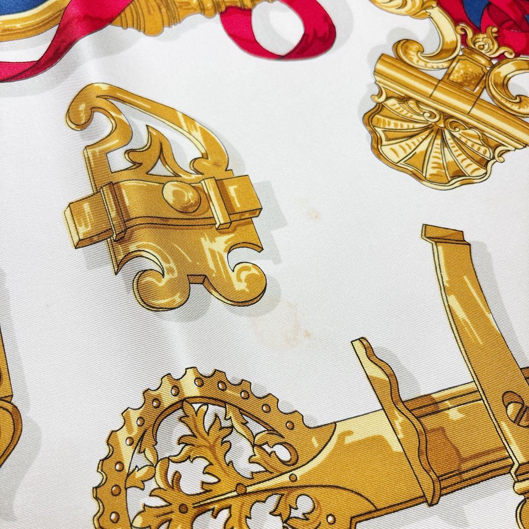 エルメス カレ90 FERRONNERIE 鉄細工 スカーフ 鍵柄 ネイビー