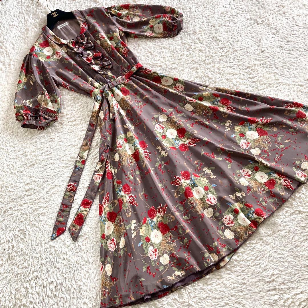 【極美品】カネコイサオ ピコフリル たくし上げ ボタニカル ロングワンピース