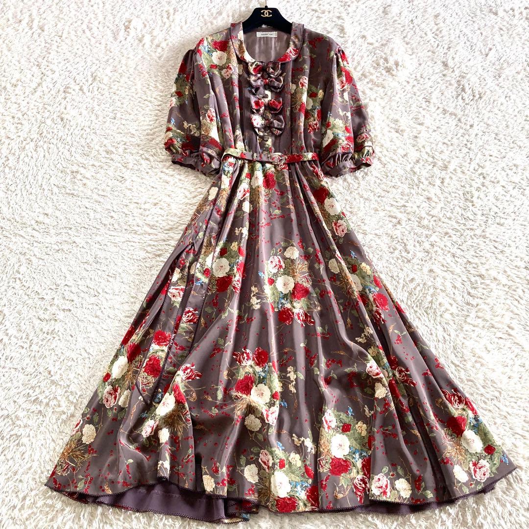 【極美品】カネコイサオ ピコフリル たくし上げ ボタニカル ロングワンピース