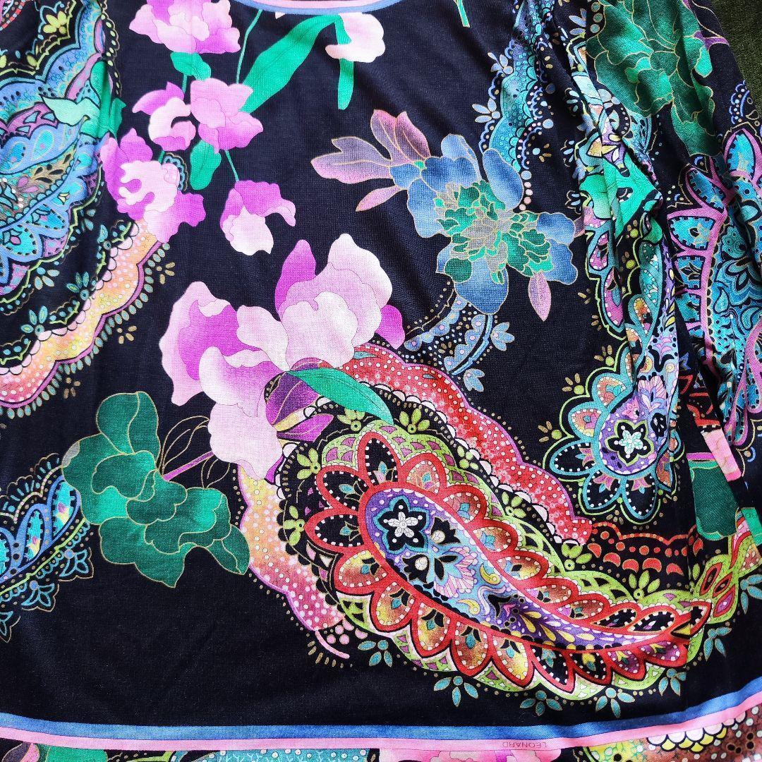 【美品】LEONARD レオナール 花柄 ペイズリー シルク混 長袖 Mサイズ