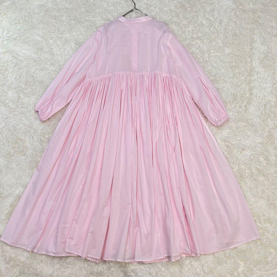 ビアズリー コットン100% ギャザーワンピース　ピンク　バンドカラー　近年