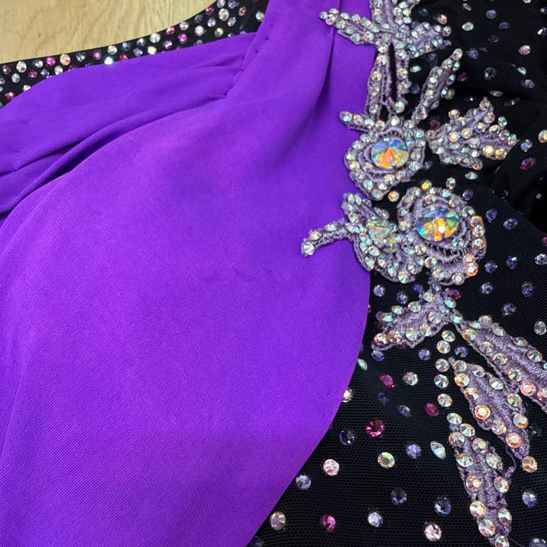 6265★L 黒 紫 スワロミックス ラテンドレス 社交ダンス