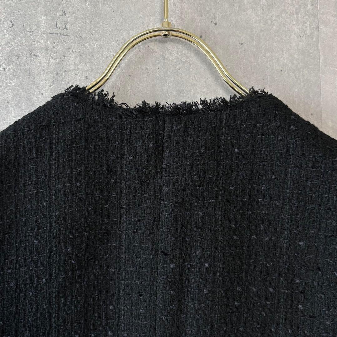 レリアン Leilian ツイードベスト ジレ フリンジ ブラック 9号