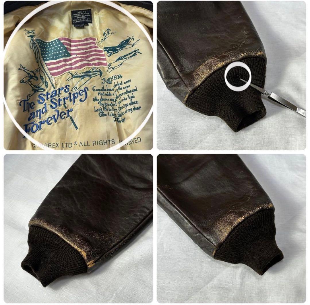 【胸タグ】アヴィレックス A-2 フライト レザージャケット ダークブ