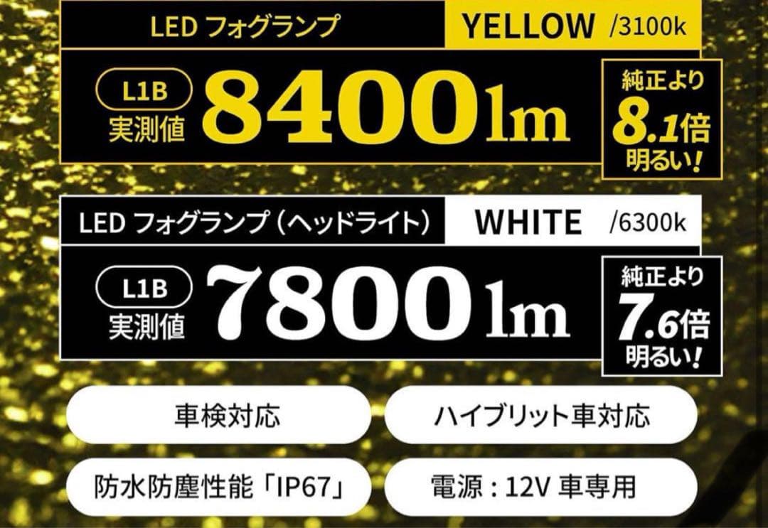 VELENO フォグランプ LED L1B 8400lm イエロー 黄色 20