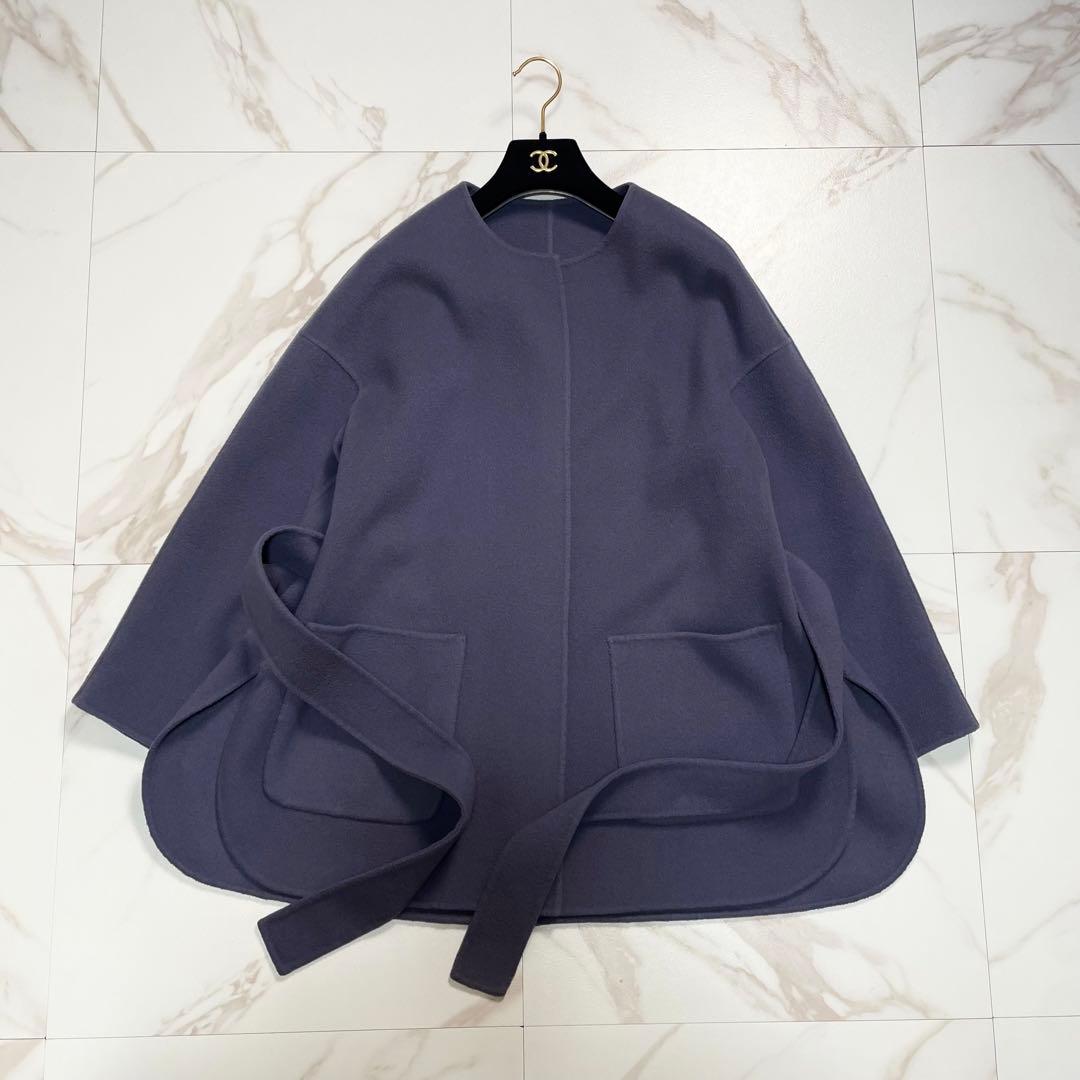 近年✨アナイ シャルムリバーケープコート ノーカラーコート ベルト ウール 38