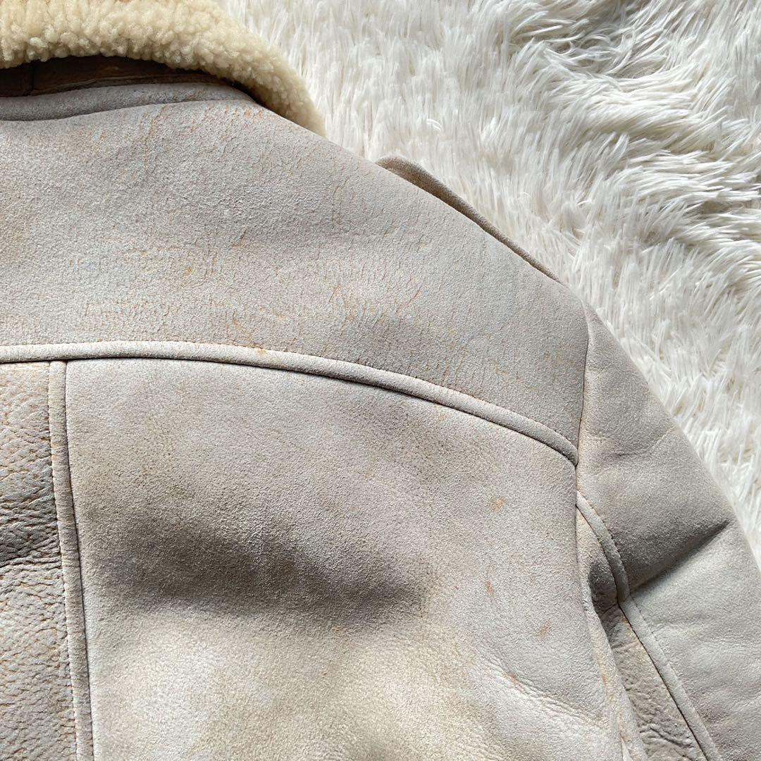 希少✨リアルムートン　シープスキン　羊革　レザージャケット　ホワイト系　ボア