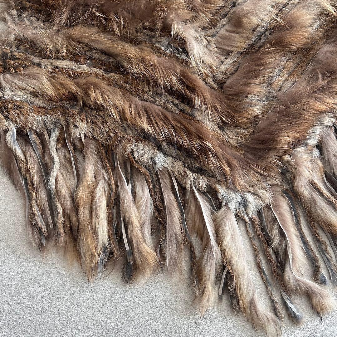 ★goa ラビットファーポンチョ フリンジ付き 軽量 アウター 羽織り