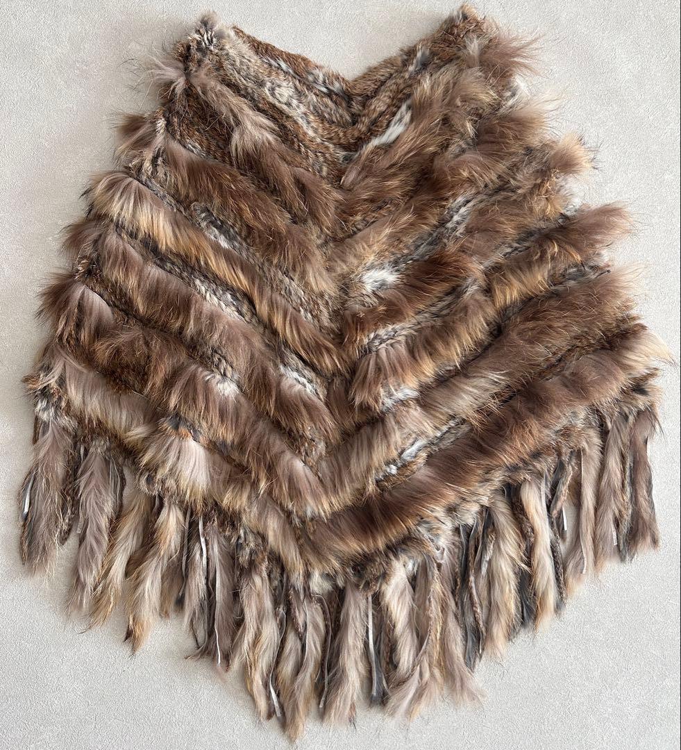 ★goa ラビットファーポンチョ フリンジ付き 軽量 アウター 羽織り