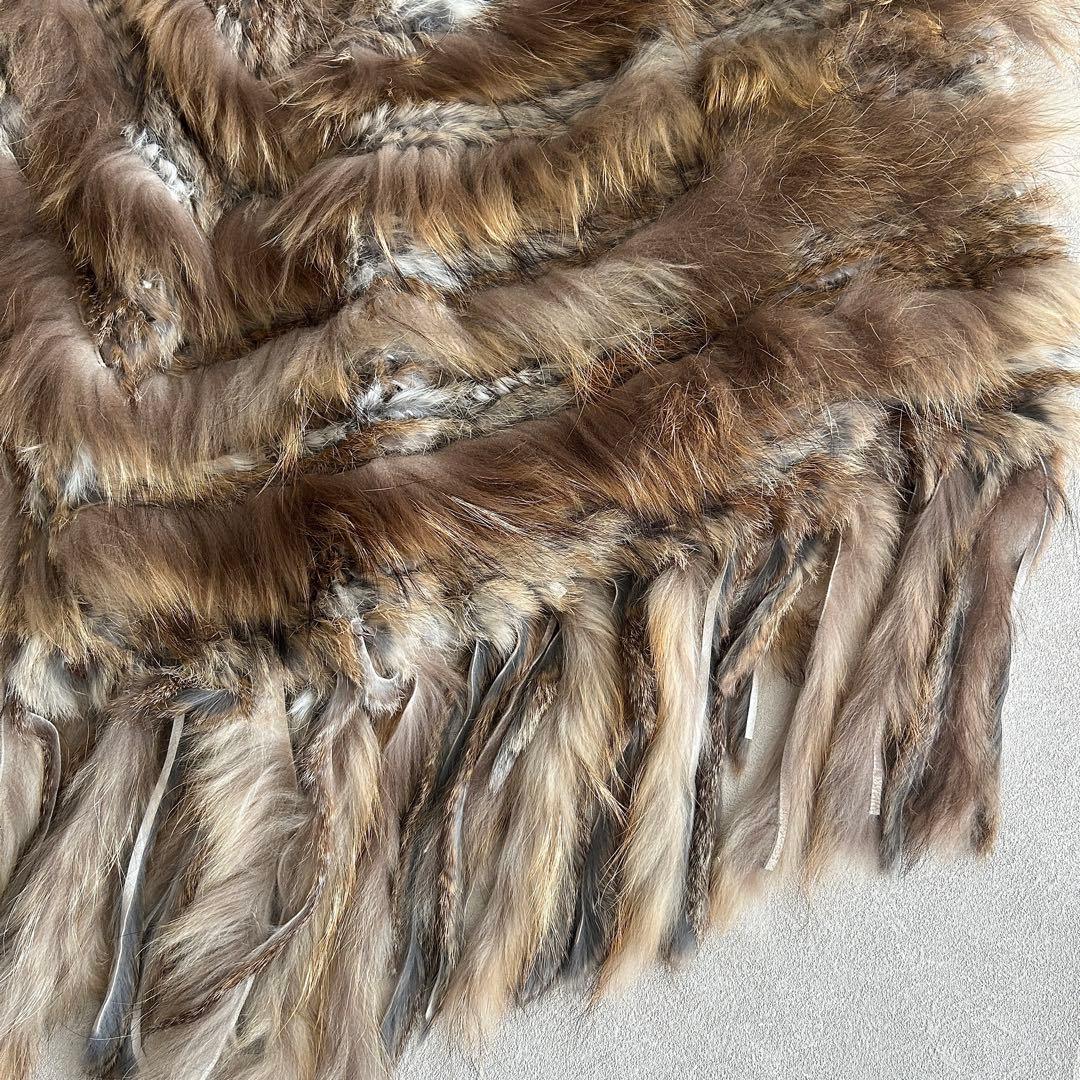 ★goa ラビットファーポンチョ フリンジ付き 軽量 アウター 羽織り