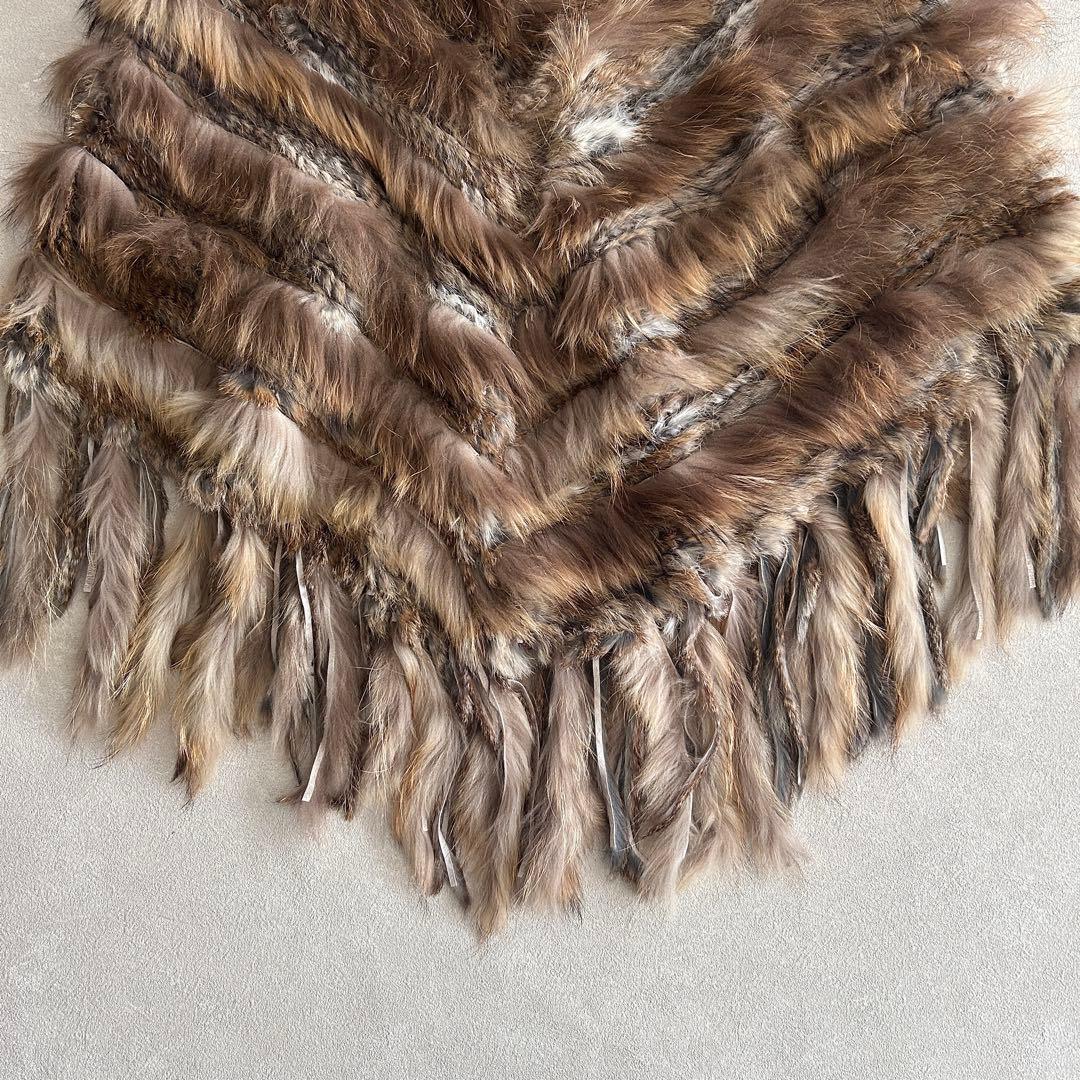 ★goa ラビットファーポンチョ フリンジ付き 軽量 アウター 羽織り