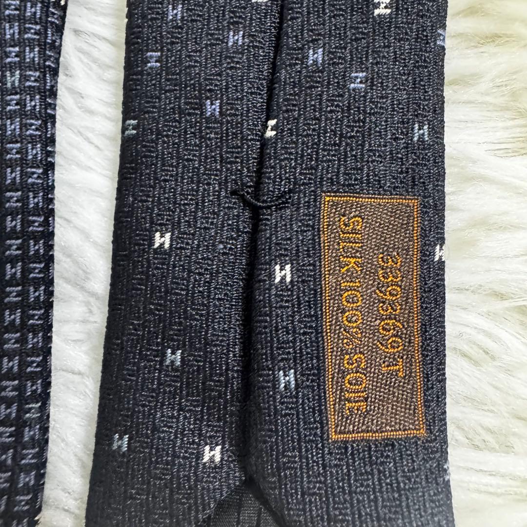 エルメス ネクタイ アーケードH ナロータイ 7cm シルク100％ ネイビー系
