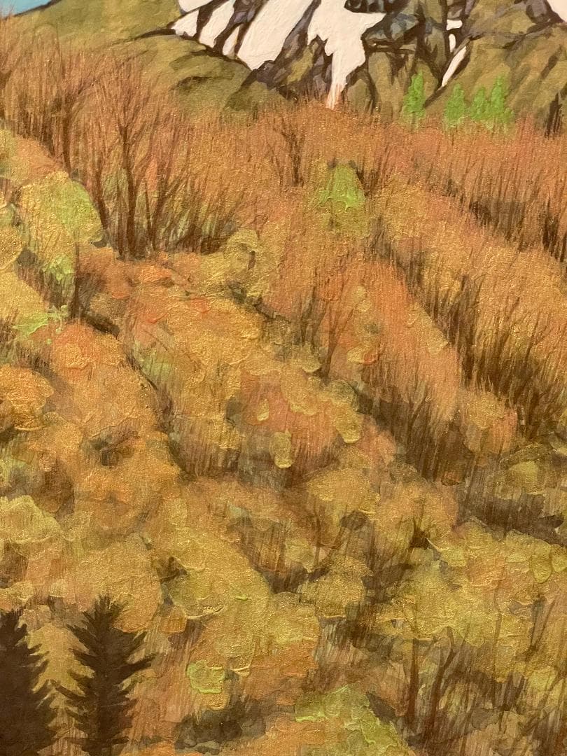 「真作」木下弘勝「芽生きの頃」風景画　油彩画　額装　サイン有り　P10号