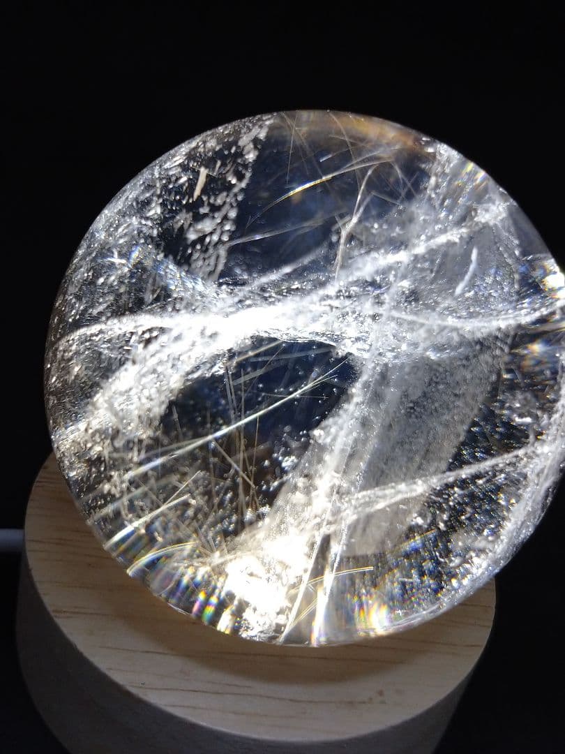 天然石■スモーキールチル■虹入り■丸玉■スフィア■台座付き■これマジやばいやつ