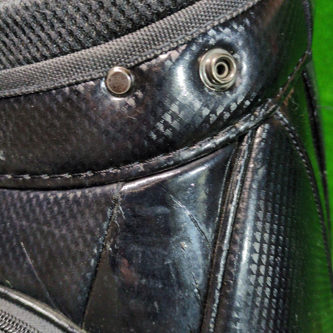 adidas キャディバッグ フードカバー付 ブラック/グリーン　エナメル調