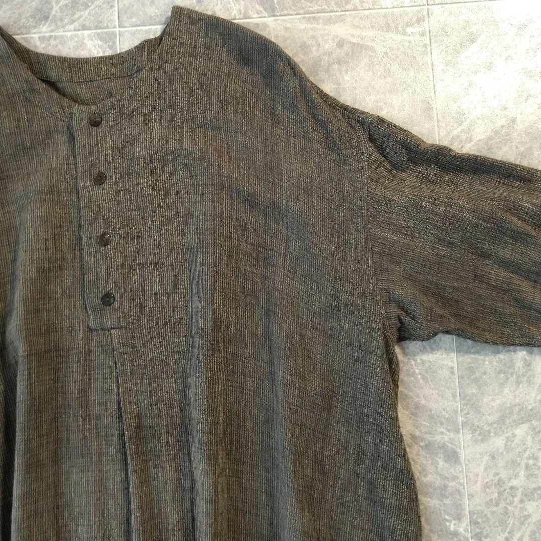 081 ヨーガンレール リネン ロングワンピース カーキ ブラウン ゆったり