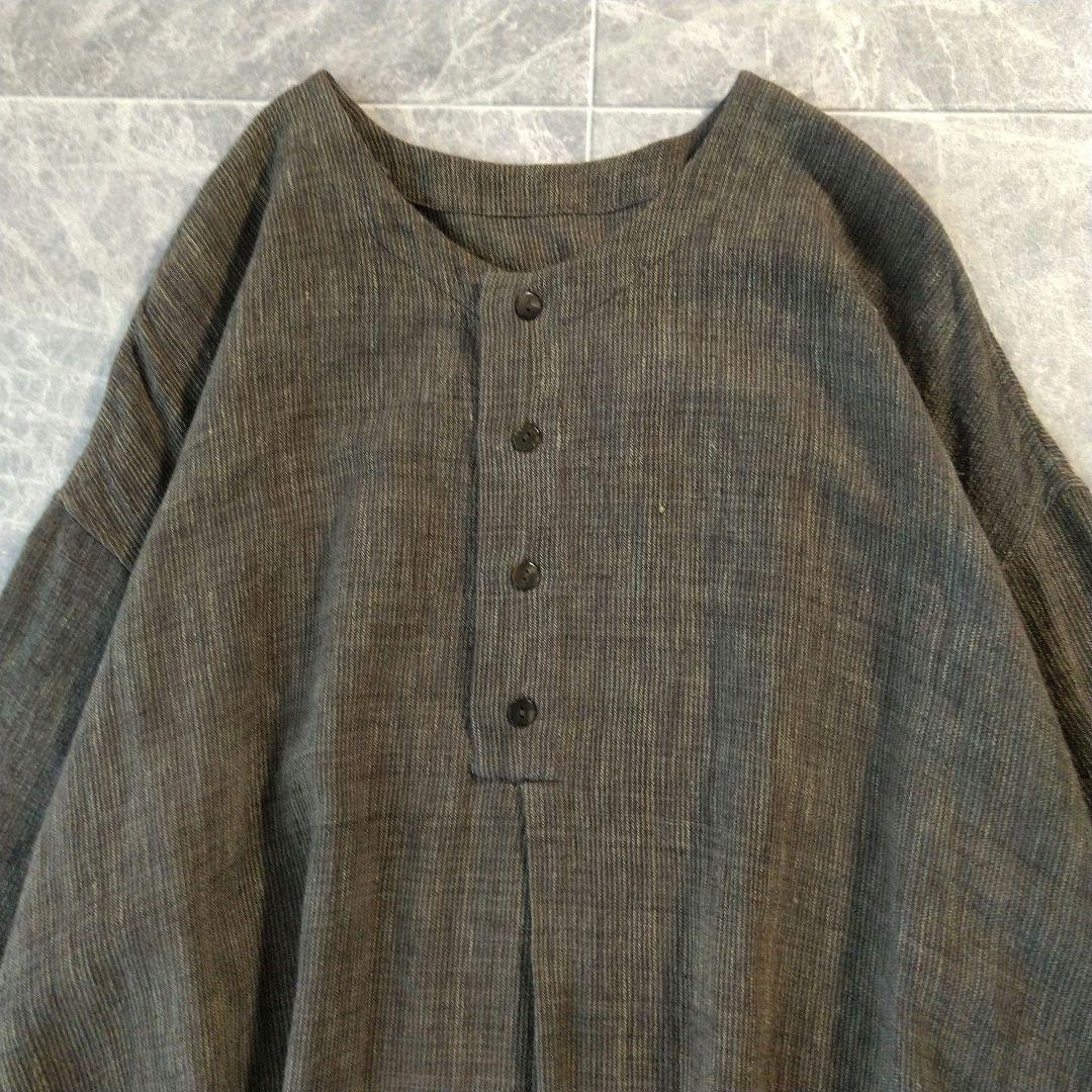 081 ヨーガンレール リネン ロングワンピース カーキ ブラウン ゆったり