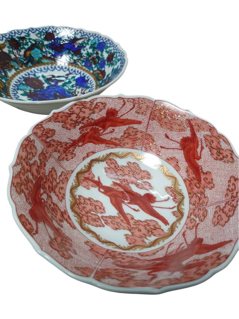 未使用　九谷焼　暁堂　ペア中鉢　鳳山堂