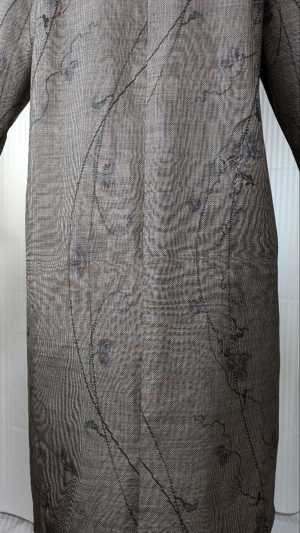 No252大島紬着物リメイク 7マルキ茶泥大島 被りタイプワンピース