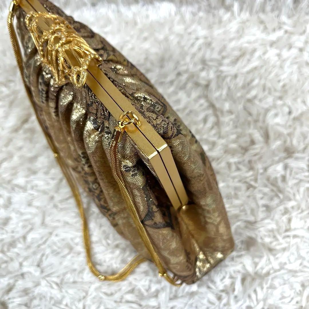 希少✨とりゐ 金銀糸箔正絹バッグ　パーティーバッグ　ゴールド　着物　帝国ホテル