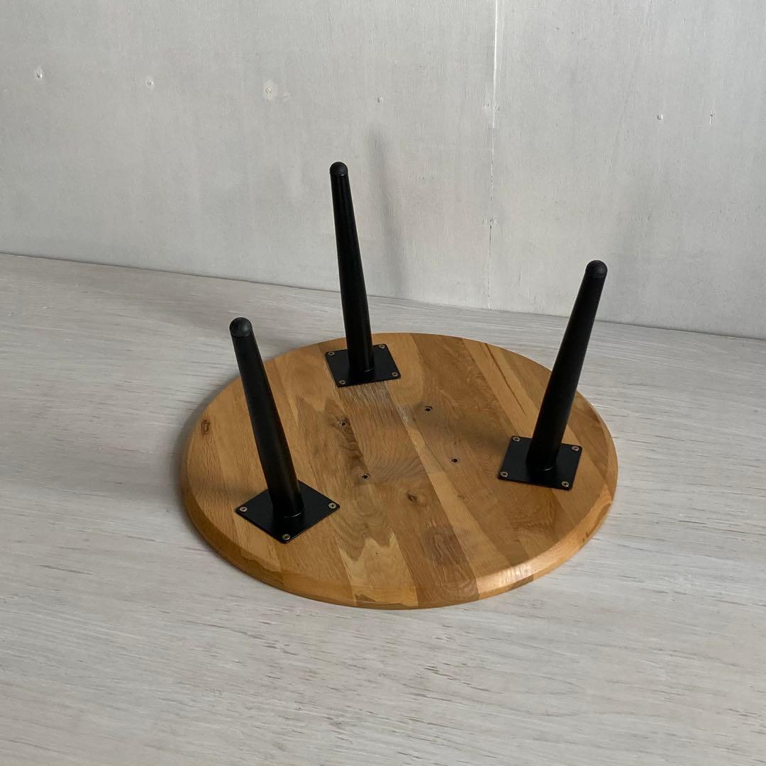 古い木製テーブル ラウンドテーブル ちゃぶ台 鉄脚 オーク材 丸テーブル