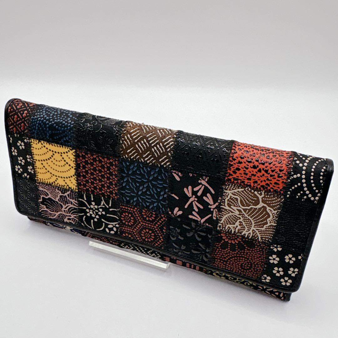 未使用級 印傳屋 印伝 パッチワークハンドバッグ JRA公認 鹿革 長財布付き