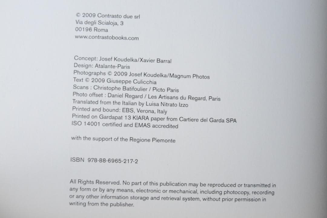 Koudelka Piedmont: Josef Koudelka】美本・未読品