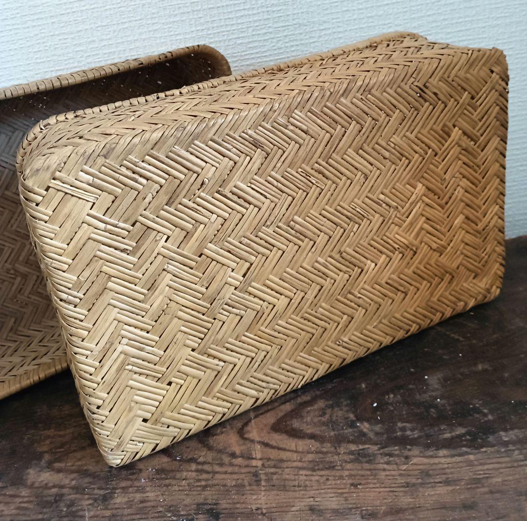 ビンテージの蓋付き竹行李♪柳行李　あけび　編み籠　かご