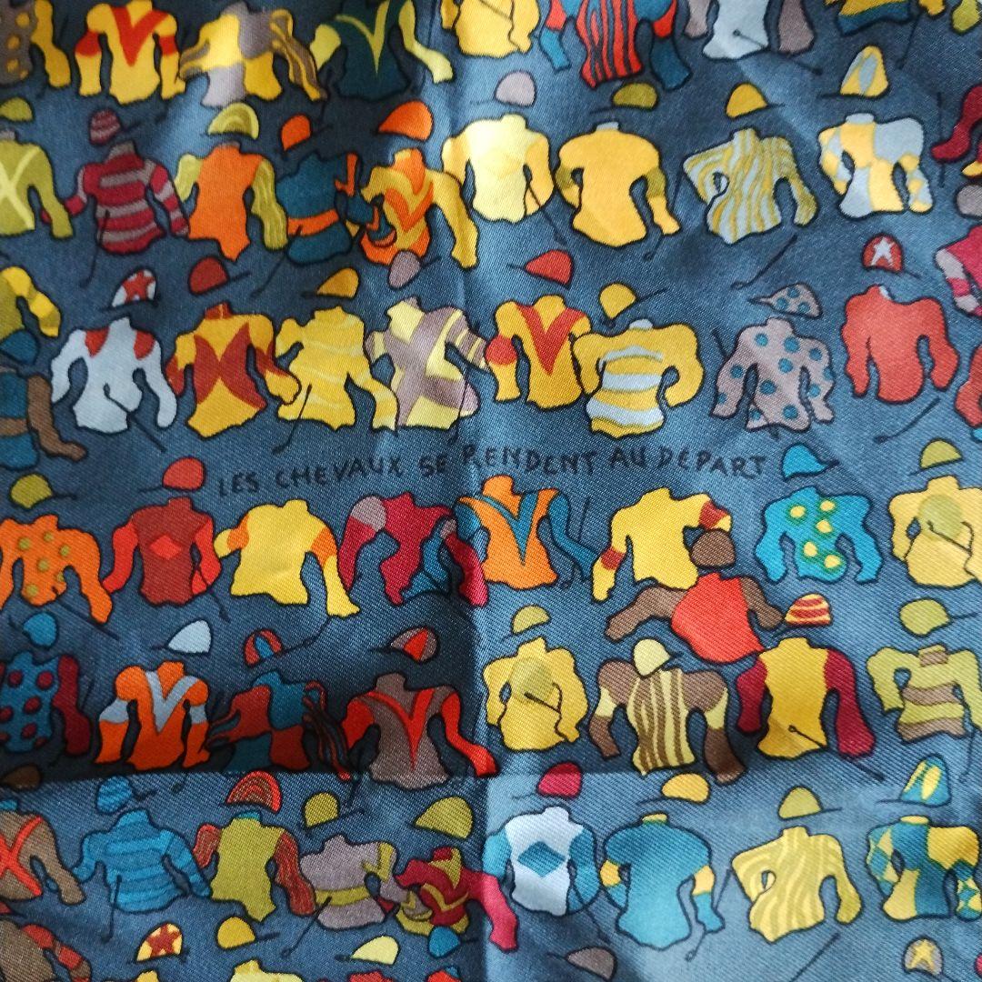 SORA. HERMES プチカレ 騎手柄 スカーフ シルク 藍色