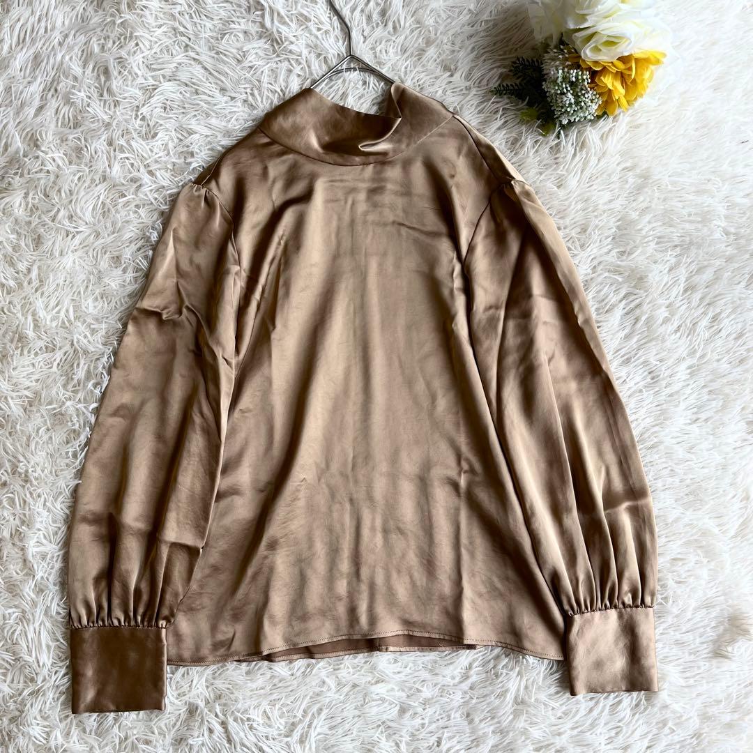 イエナ IENA サテンボウブラウス 長袖 ボウタイ プルオーバー キャメル