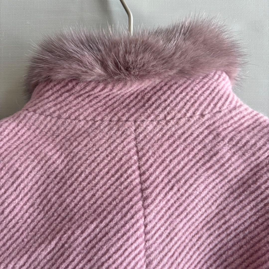 【ロザース】ファー付きコート　ミンクファー　アンゴラ　毛混　日本製　ピンク