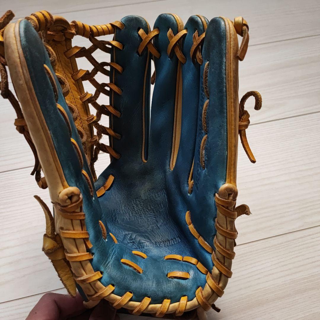 ハタケヤマ 硬式野球グローブ 青黄色 外野手右