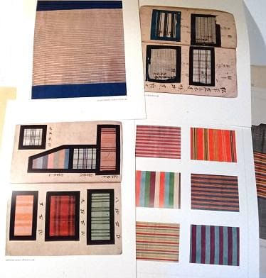 のしめ―熨斗目 江戸期の縞、段、格子、絣　 北村 哲郎 (著)、 復元裂３点付